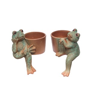 Transpac Clay Rustic Frog Decor Planter Set of 2 Spring Home Decorations - 1 of 1