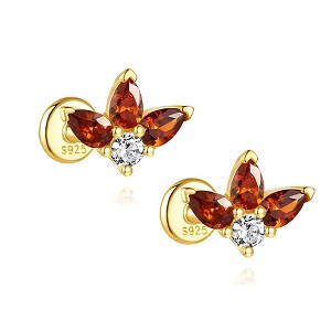 Oval Burnt Orange CZ Flat Back Earrings for Cartilage or Lobe Gold Plated Sterling Silver 1 pair by Ginger Lyne - 1 of 4