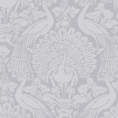 Pale Slate Damask Peacock Removable Washable Wallpaper