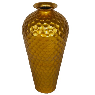 Elegant 25-Inch Gold Hammered Metal Floor Vase