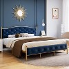Full Bed Frame with Headboard, Velvet Upholstered, Heavy Duty Mattress Foundation, Wood Slats, No Box Spring, Easy Assembly, Gold and Blue - 4 of 4