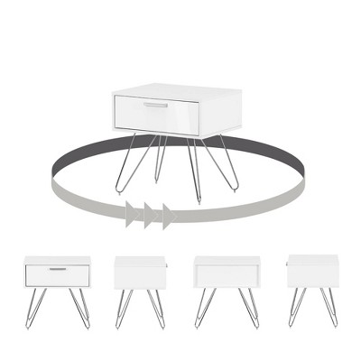 Slendel Pure White Mid-Century Scandinavian 1-Drawer Nightstand