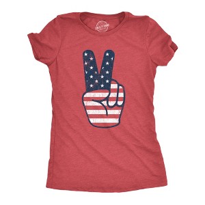 Womens Peace Sign American Flag T Shirt 4th Of July USA Patriotic Party Graphic Tee - Crazy Dog Women's T Shirt - 1 of 4