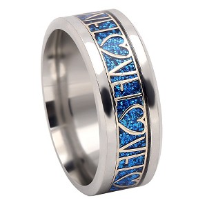 Love Blue Stainless Steel Wedding Band Ring Mens or Womens Ginger Lyne Collection - 1 of 4