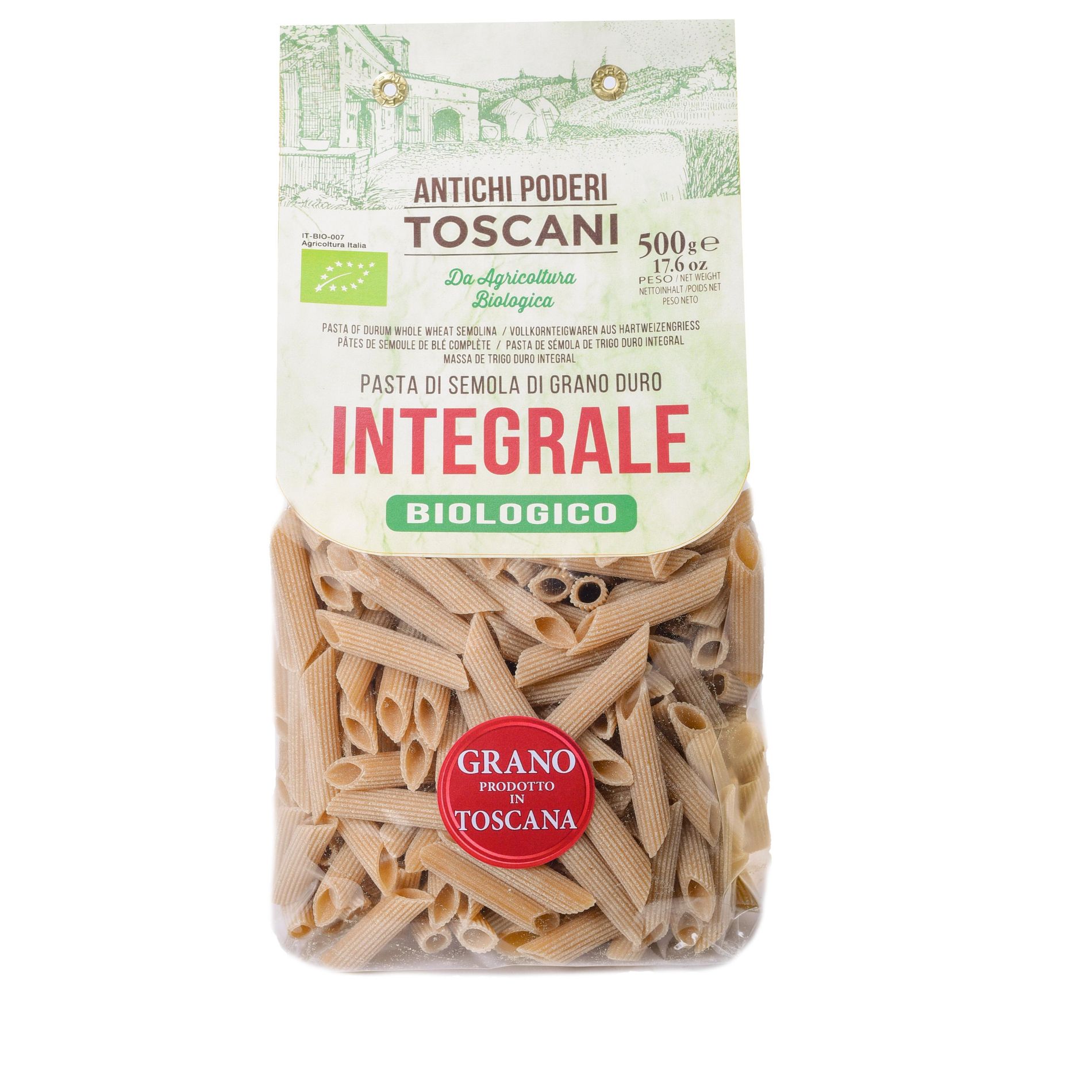 Antichi Poderi Toscani Organic Whole Wheat Penne Pasta 17.6oz/500g Pack of 3