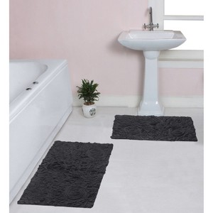 Bell Flower Collection Tufted Bath Rugs, Extra Soft and Absorbent, Non-Slip Bath Mats, Machine Washable Bath Mats, and Tub, 2 Piece Set(M+L), Gray - 1 of 4