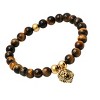 Steeltime Men's tiger eye beaded bracelet with 18k gold plated stainless steel lion. Color Options: Silver, Gold - 2 of 4