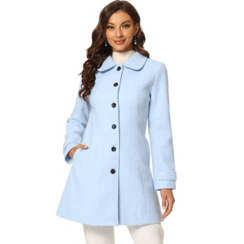 Allegra K Women's Peter Pan Collar Single Breasted Overcoat Winter Long Coat  Solid Light Blue X-small : Target