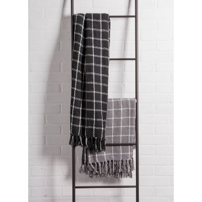 Gray and White Cotton Sherpa Plaid Throw Blanket, 50"x60"