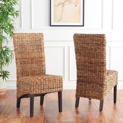 Natural Woven Rattan and Wood Side Chair Set
