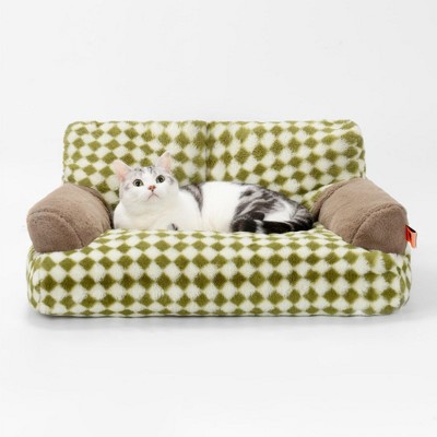 Mewoofun Pet Couch Bed, Washable Cat Beds for Medium Small Dogs & Cats, Durable Dog Beds with Non-Slip Bottom, Fluffy Cat Couch,Green＆White
