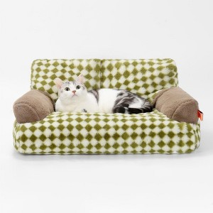 Mewoofun Pet Couch Bed, Washable Cat Beds for Medium Small Dogs & Cats, Durable Dog Beds with Non-Slip Bottom, Fluffy Cat Couch,Green＆White - 1 of 4