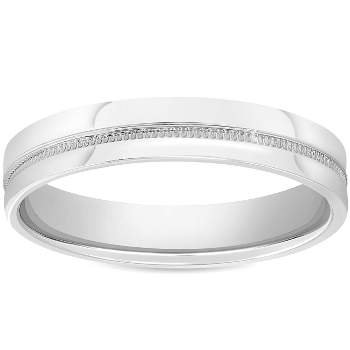 Pompeii3 Mens 10k White Gold 4mm Flat Band High Polished Milgrain Accent Wedding Ring