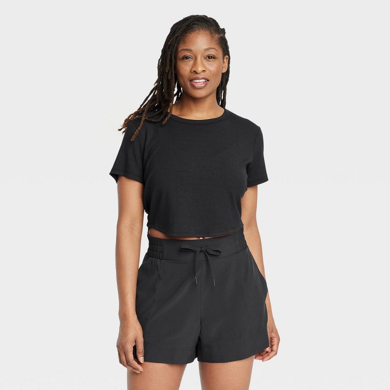 Women's Modal Rib Cropped Short Sleeve Shirt - All In Motion™, 3 of 6
