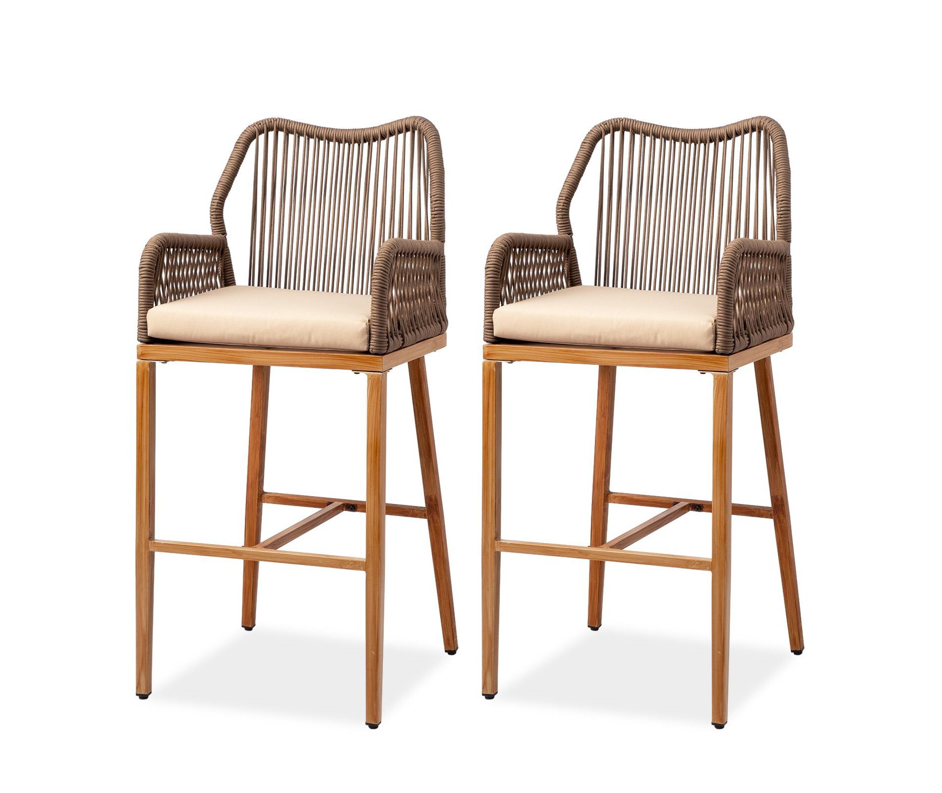Karl Home | Iron-framed Rope-woven Patio Bar Stools
