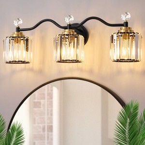POWLIG 26-in 3-Light Black and Gold Dimmable Bathroom Transitional Vanity Light with Crystal Shade - 1 of 4