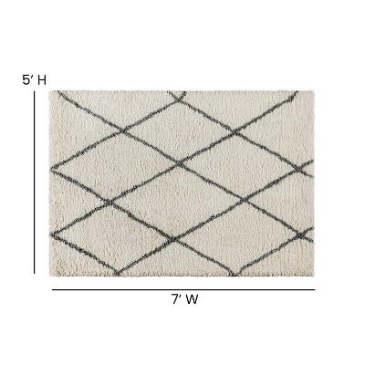 Off-White and Gray Trellis Shag 5' x 7' Area Rug