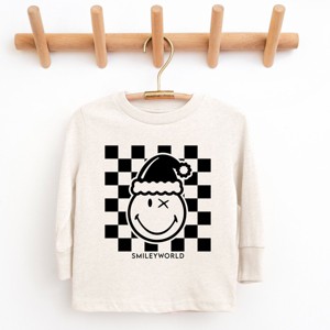 SmileyWorld Checkered Christmas Wink - Youth Long Sleeve Graphic T-Shirt - 1 of 4
