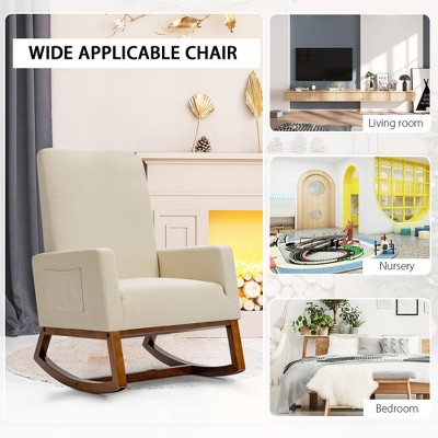 Mid-Century Modern Beige Fabric Upholstered Rocking Chair