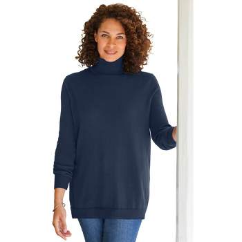 Woman Within Women's Plus Size Perfect Long Sleeve Turtleneck Sweater