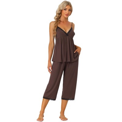 cheibear Womens Sleepwear Modal V-Neck Camisole with Capri Pants Pajama Set