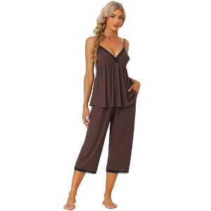 cheibear Womens Sleepwear Modal V-Neck Camisole with Capri Pants Pajama Set - 1 of 4