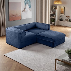 75.5" Chenille L-Shaped Sectional Sofa with Cylindrical Cushions & Storage Seat - 1 of 4