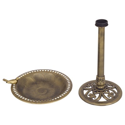 Antique Gold Freestanding Pedestal Bird Bath with Bird Accent