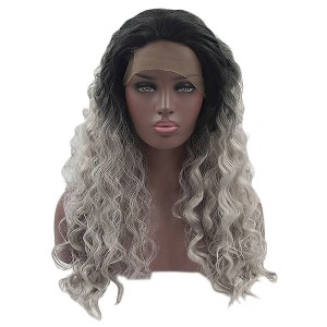 Unique Bargains Women's Long Water Wave Lace Front Wigs with Wig Cap 24" 1PC - 1 of 4