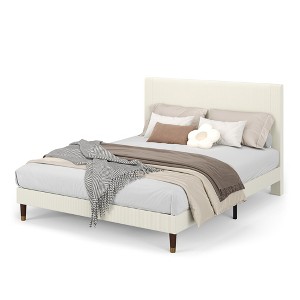 Upholstered Platform Bed Frame with Modern Fabric Headboard, Sturdy Metal Frame and Wooden Slats, Double Support, Noise-Free, No Box Spring Needed - 1 of 4