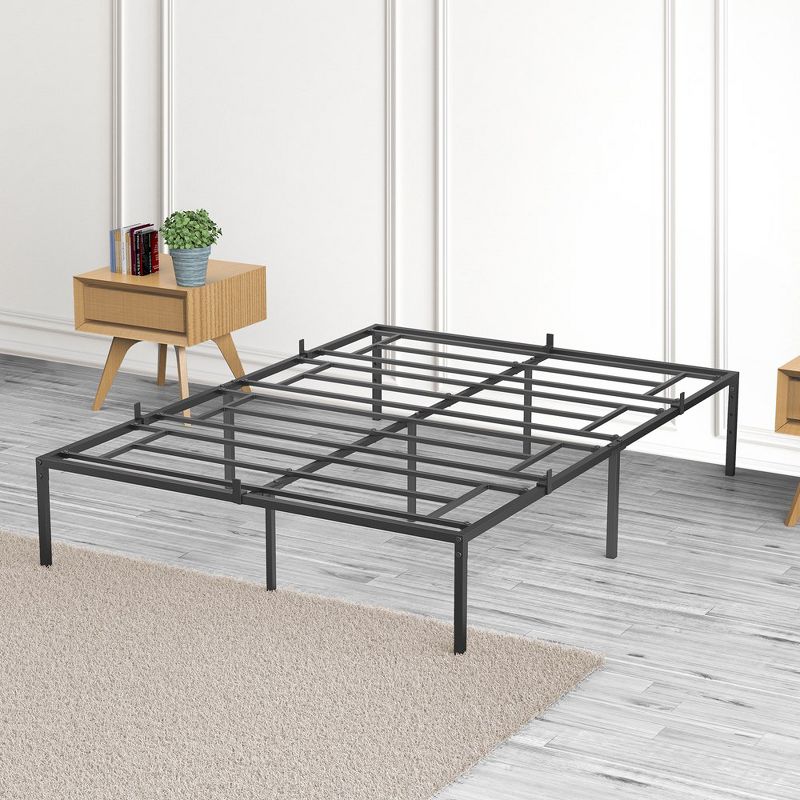 Trinity Queen Metal Platform Bed Frame with Sturdy Steel Bed Slats, Black, 1 of 8