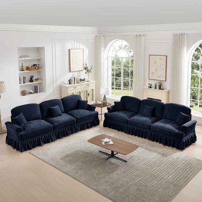 Modular Mid-Century Sectional Sofa, 6-Seater Couch with Flared Arms with Removable Skirt, Upholstered Chenille Sofa with Cushion-Coolbibila