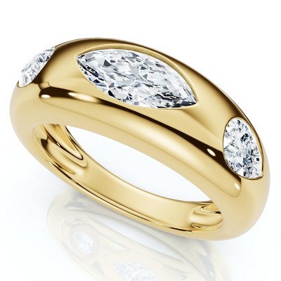 Pompeii3 1 1/10Ct Sloan Flush Set Marquise Diamond Dome Band 14k Gold Lab Created