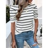 Womens Short Sleeve Puff Sleeve Round Neck Color Block Striped Sweater - 2 of 4