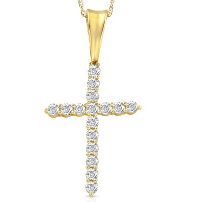 Pompeii3 1/2 Ct Diamond Cross Pendant Necklace 18" Yellow Gold
