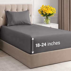Extra Deep Pocket 4 Piece Sheet Set - Soft Bed Sheets, Fits 18"-24" Mattresses - CGK Linens - 1 of 4