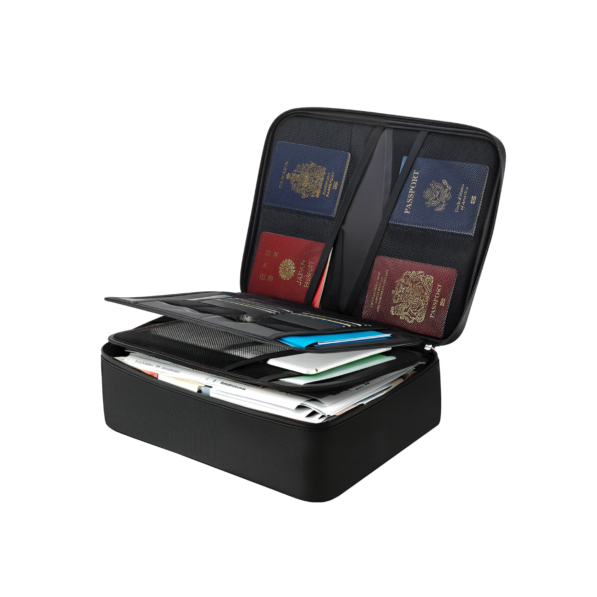 VEVOR Fireproof Document Box, 1832 ℉ Heat Insulated Fireproof & Waterproof Box with Lock, Portable Multi-Layer File Storage Organizer, Black