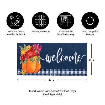 Fall Welcome Mat with Pumpkin and Mums Design