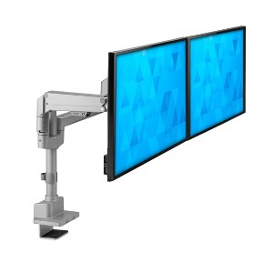 Mount-It! Dual Monitor Desk Mount | Pole Mounted Gas Spring Dual Monitor Arm | Premium Height Adjustable Computer Display Riser Fits Up to 32", Silver - 1 of 4