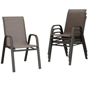 Patio Chairs Set of 4, Stackable & Lightweight Outdoor Patio Chairs Set with All-Weather Breathable Teslin Material for Backyard - 1 of 4