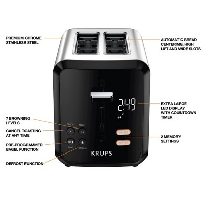 Digital Stainless Steel 2-Slice Toaster with Wide Slots
