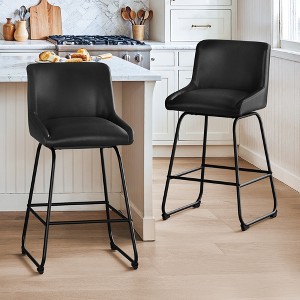 Arceso Swivel Bar Stools Set of 2, 26 Inch Upholstered Barstools with Backs, Modern Faux Leather Counter Height Bar Stool, Brown Counter Stools - 1 of 4