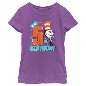 Girl's Dr. Seuss Cat in the Hat and Friends Birthday  T-Shirt - 5th Birthday Girl - Large - 1 of 4