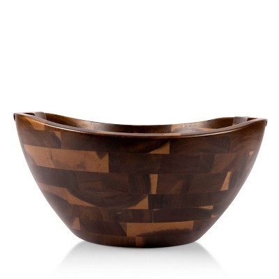 Acacia Wood Salad Bowl with Integrated Tossing Tools