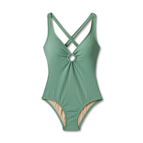 Women's Tie-front Ruched Full Coverage One Piece Swimsuit - Kona Sol™ Green  Xl : Target