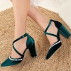 Sina - Green Velvet Pearl Heels | Forever & Always Shoes - 3 of 4
