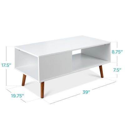 Mid-Century Modern Rectangular Coffee Table with Open Shelf - White/Brown