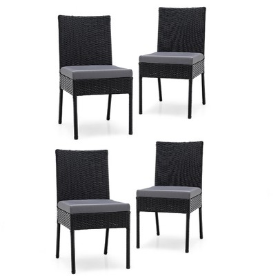 Tangkula 4PCS PE Wicker Patio Dining Chairs Outdoor Rattan Chair Set w/ Cushions