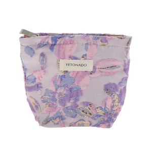 Unique Bargains Convenient Embossment Flower Handheld Makeup Bag Purple 1 Pc - 1 of 4