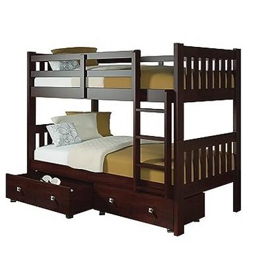 Donco Kids Austin Mission Twin Over Twin Cappuccino Bunkbed with Dual Underbed Drawers